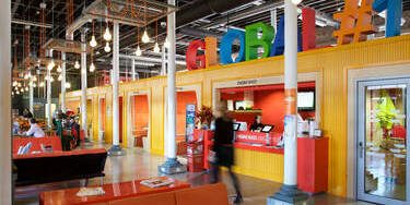 The reception desk at the Engine Shed.